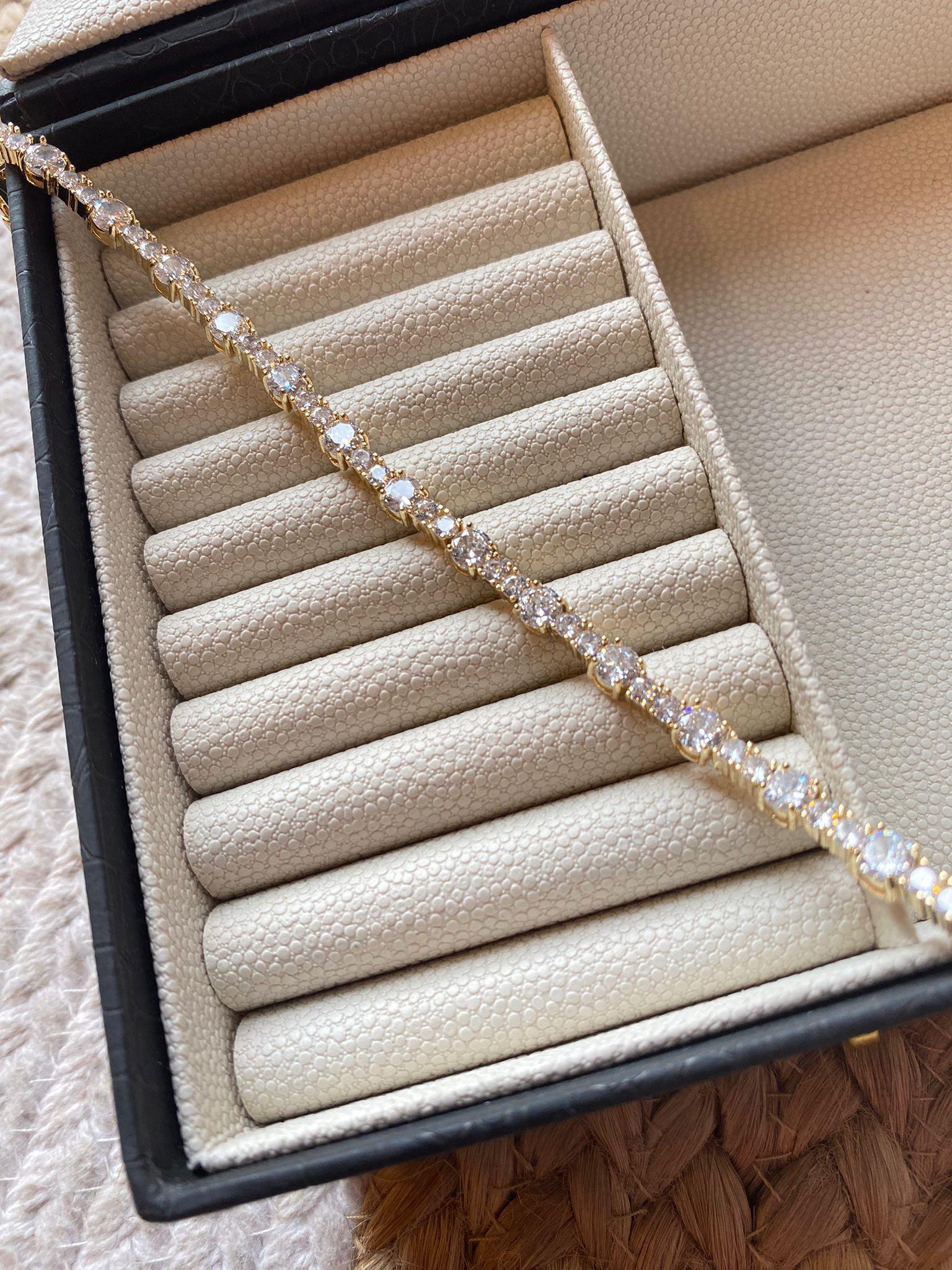 SB Çelik Micron Altın Kaplama  Zirkon Taşlı Suyolu  Bileklik 