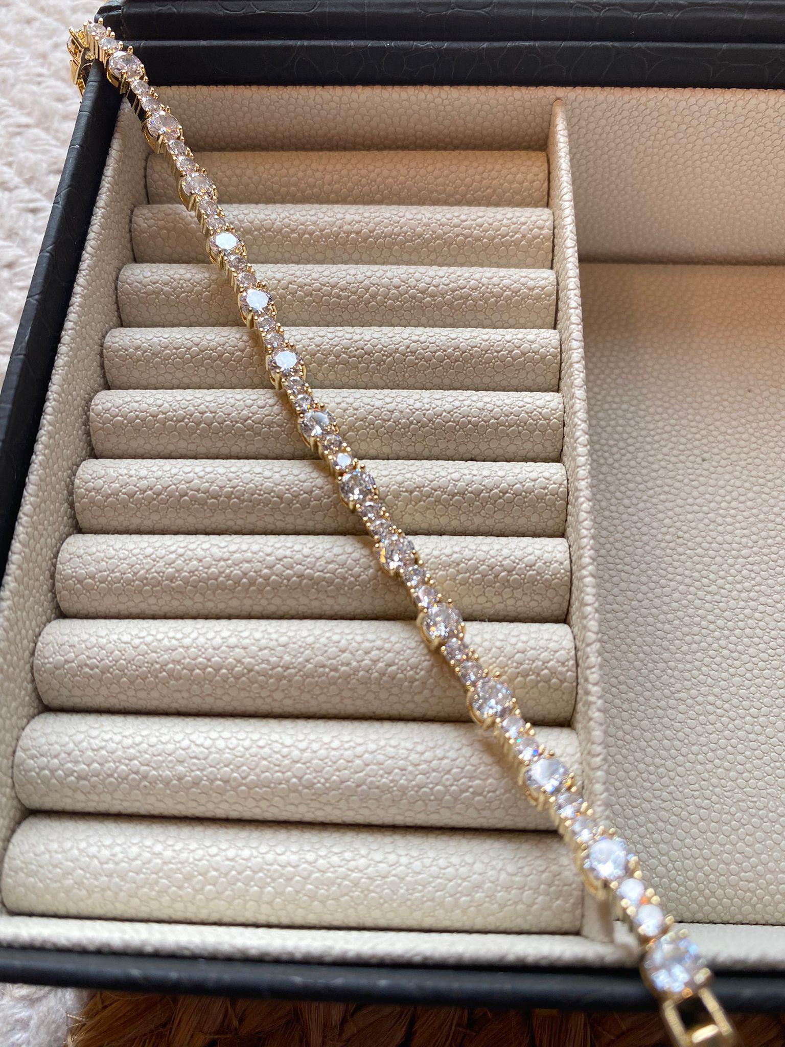 SB Çelik Micron Altın Kaplama  Zirkon Taşlı Suyolu  Bileklik 