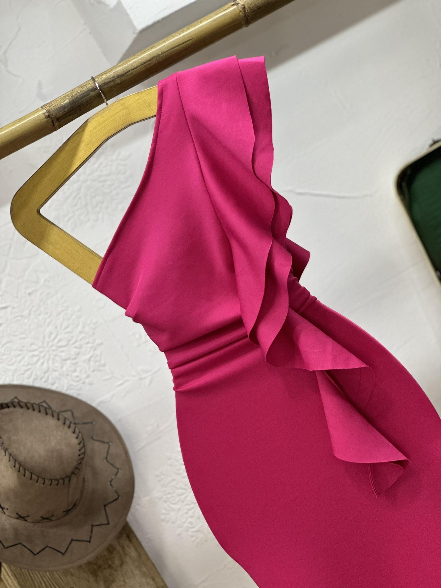 Scuba Kumaş Tek Omuz Volan Detaylı Kalem Elbise 