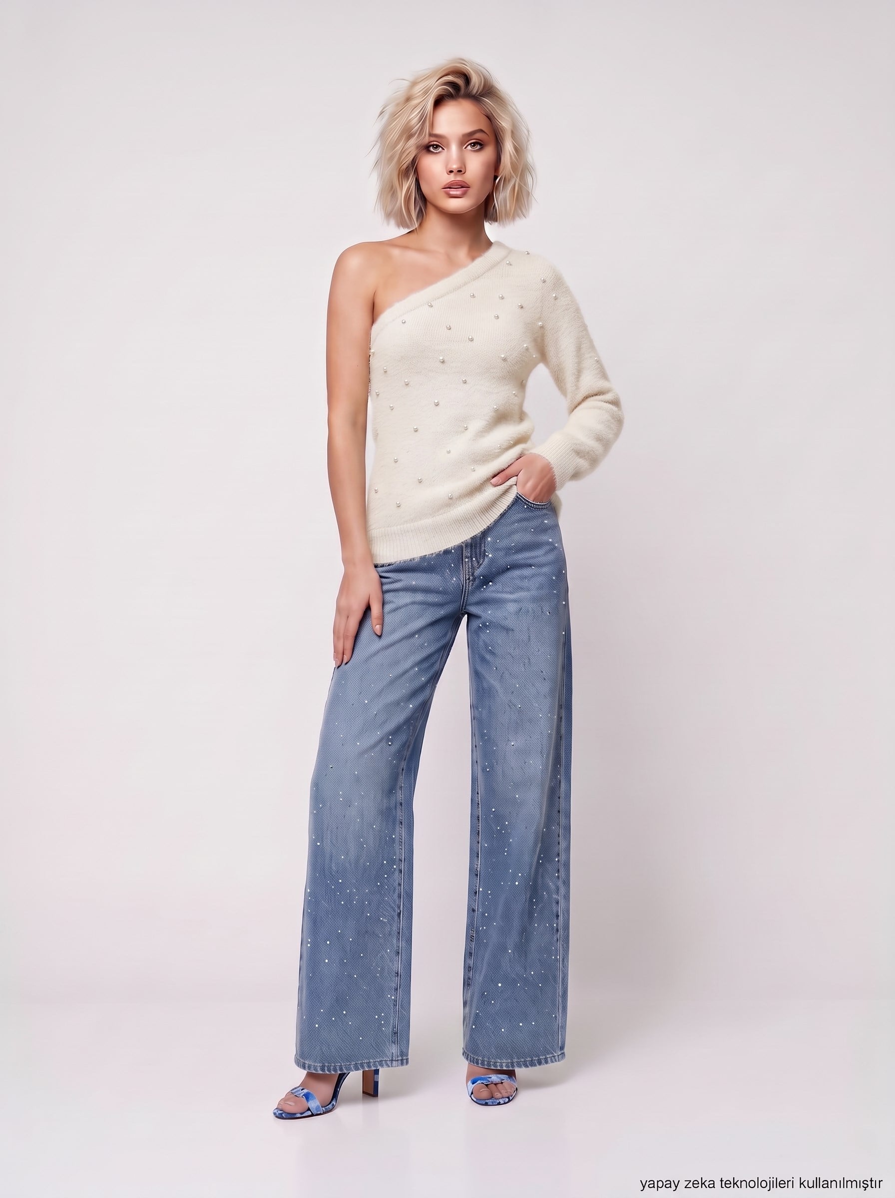 Serpme Taşlı Super Wide Leg Palazzo Jean