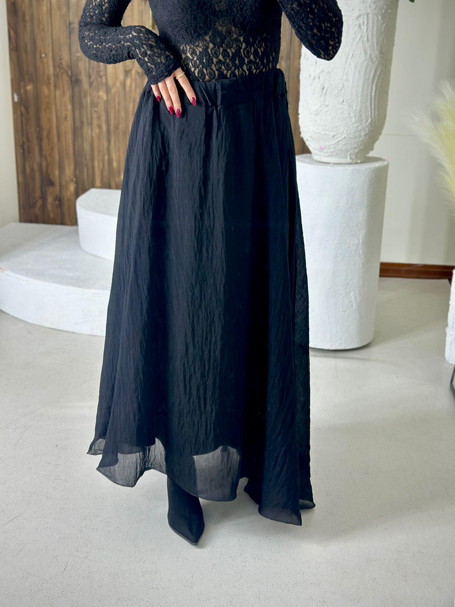 Şifon Kumaş Asimetrik Rahat Uzun Eteğimiz