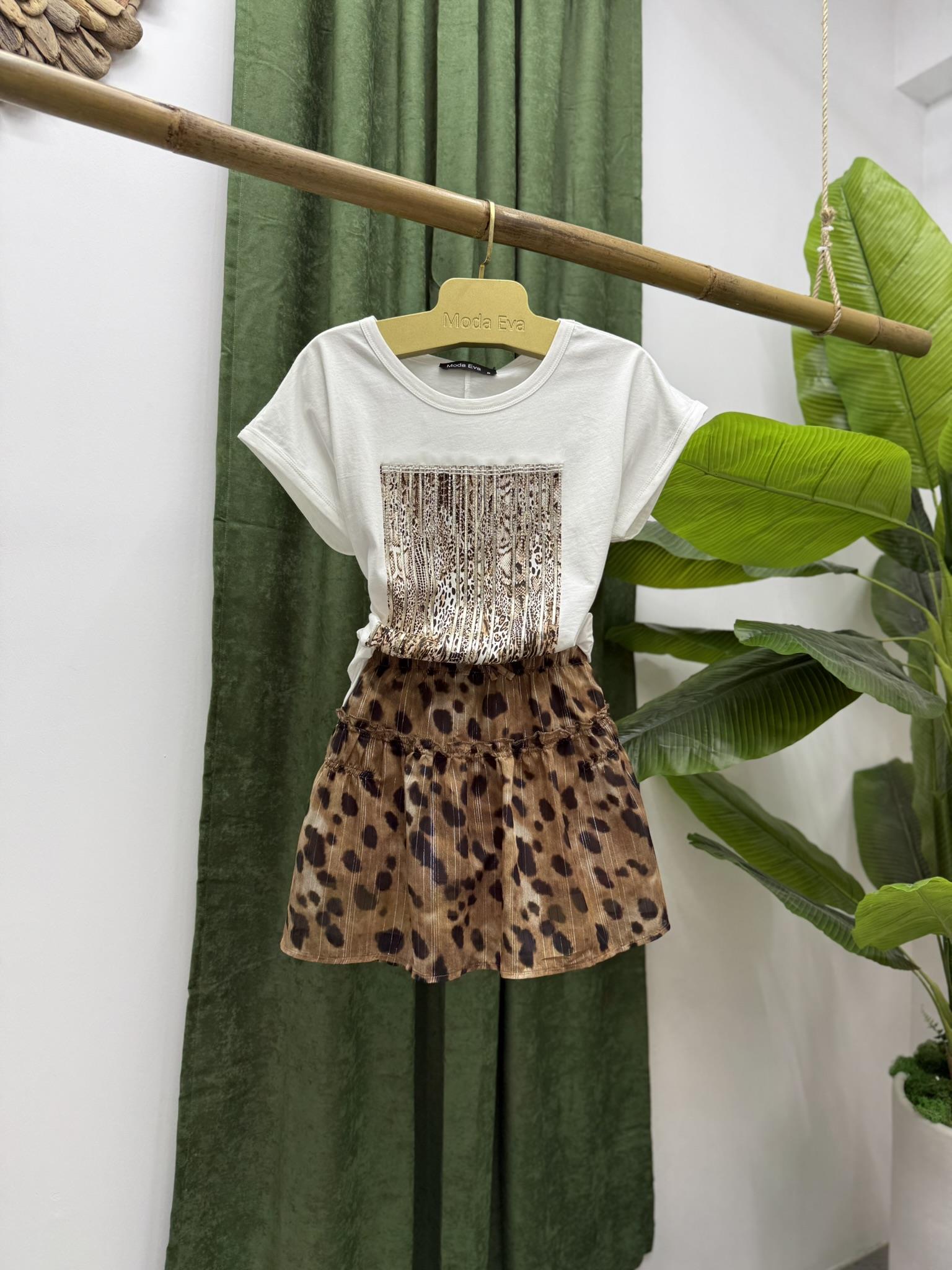 Şifon Kumaş Astarlı Beli Lastikli Leopar Desen Şort Etek