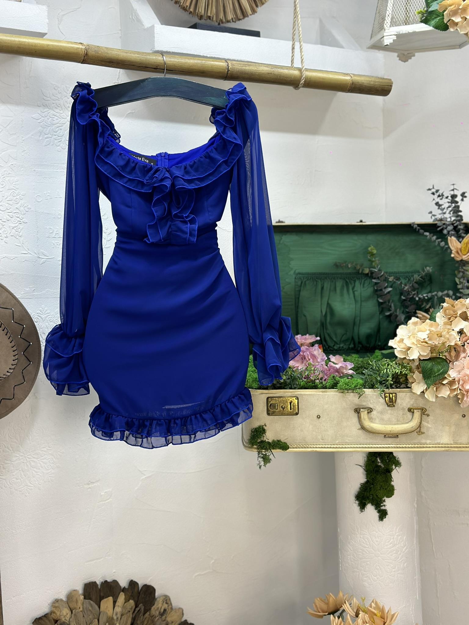 Şifon Kumaş Volan Detay Mini Elbise