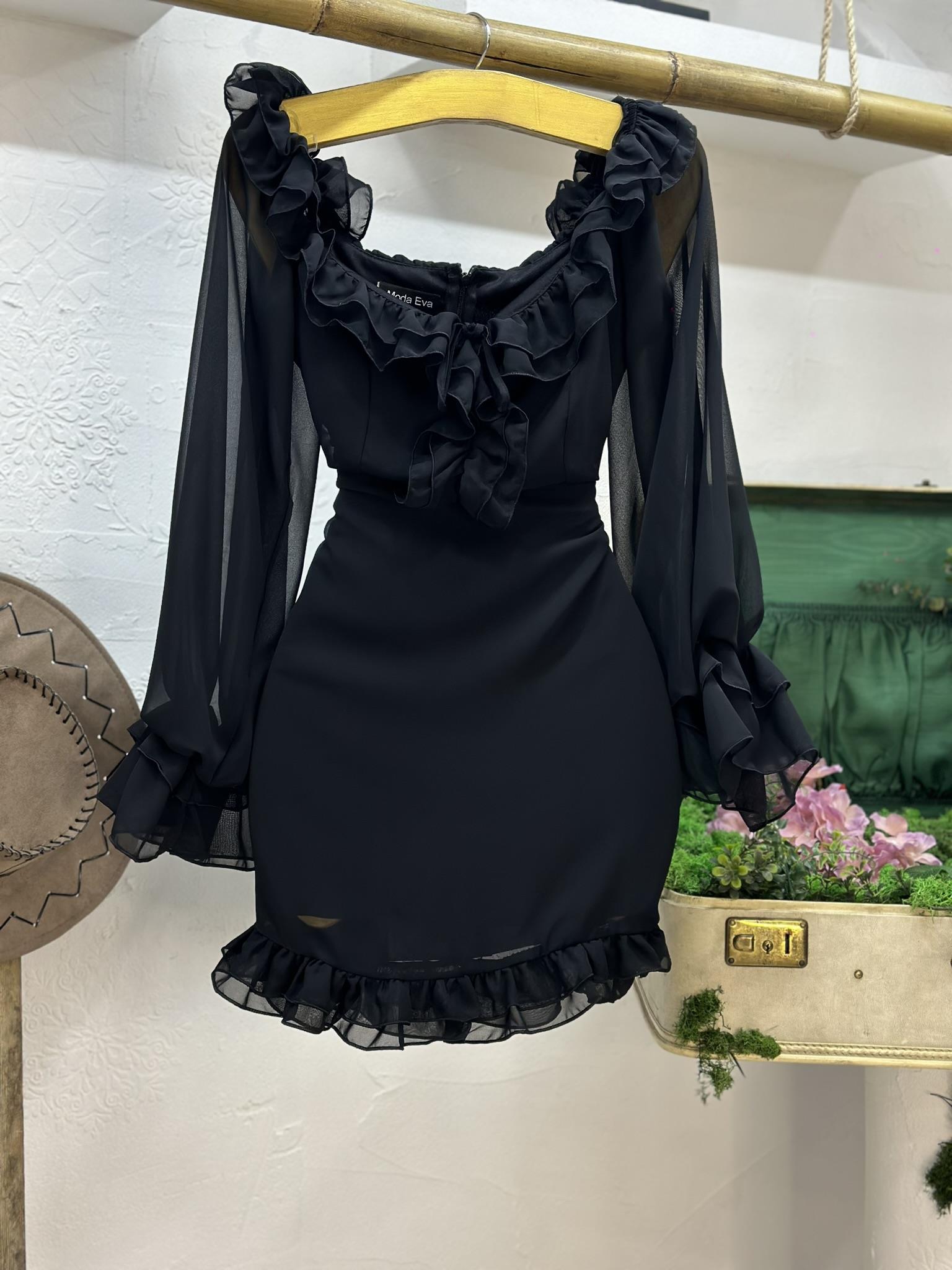 Şifon Kumaş Volan Detay Mini Elbise