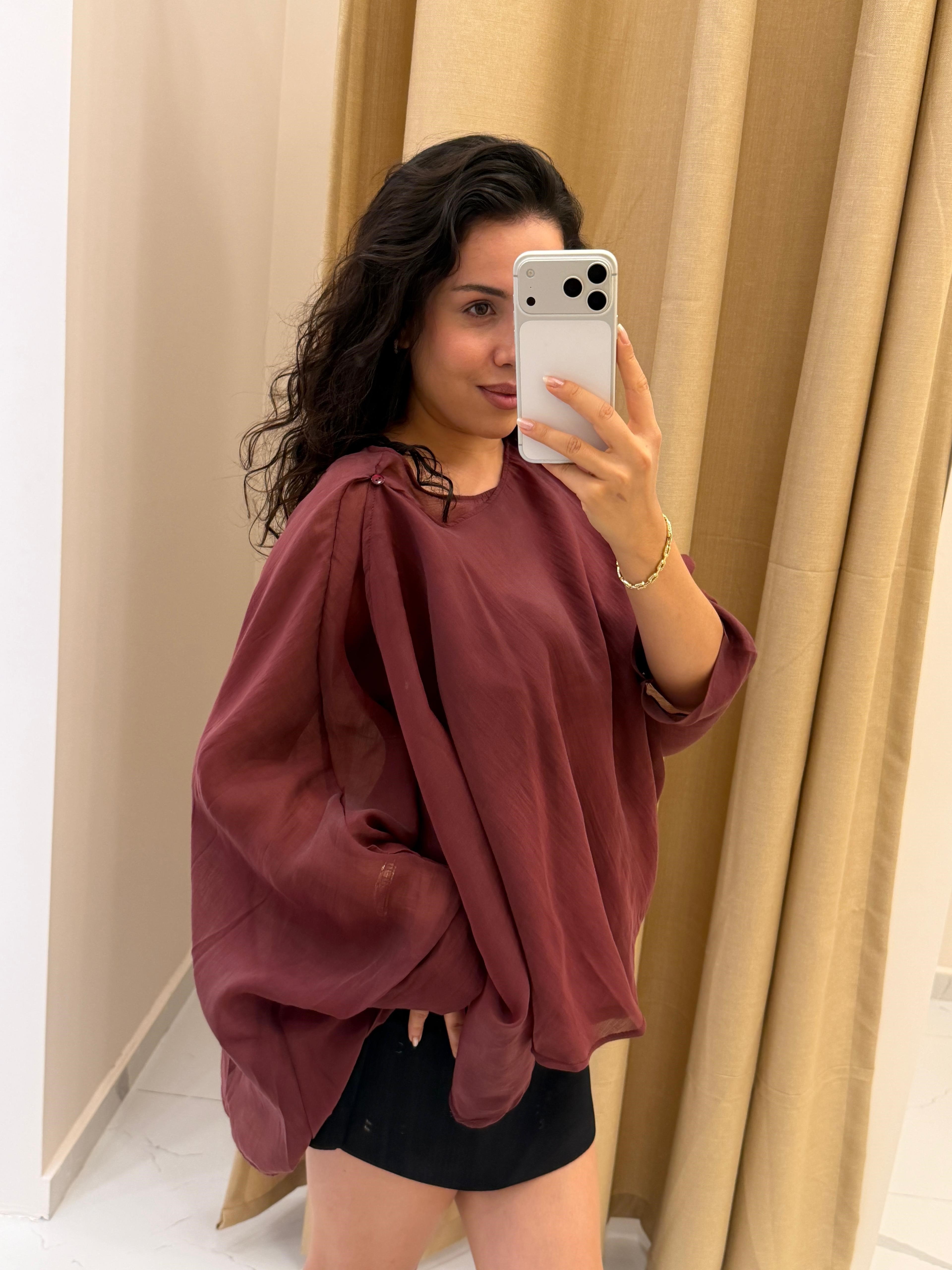 Tasarım Pelerin Bluz Bordo