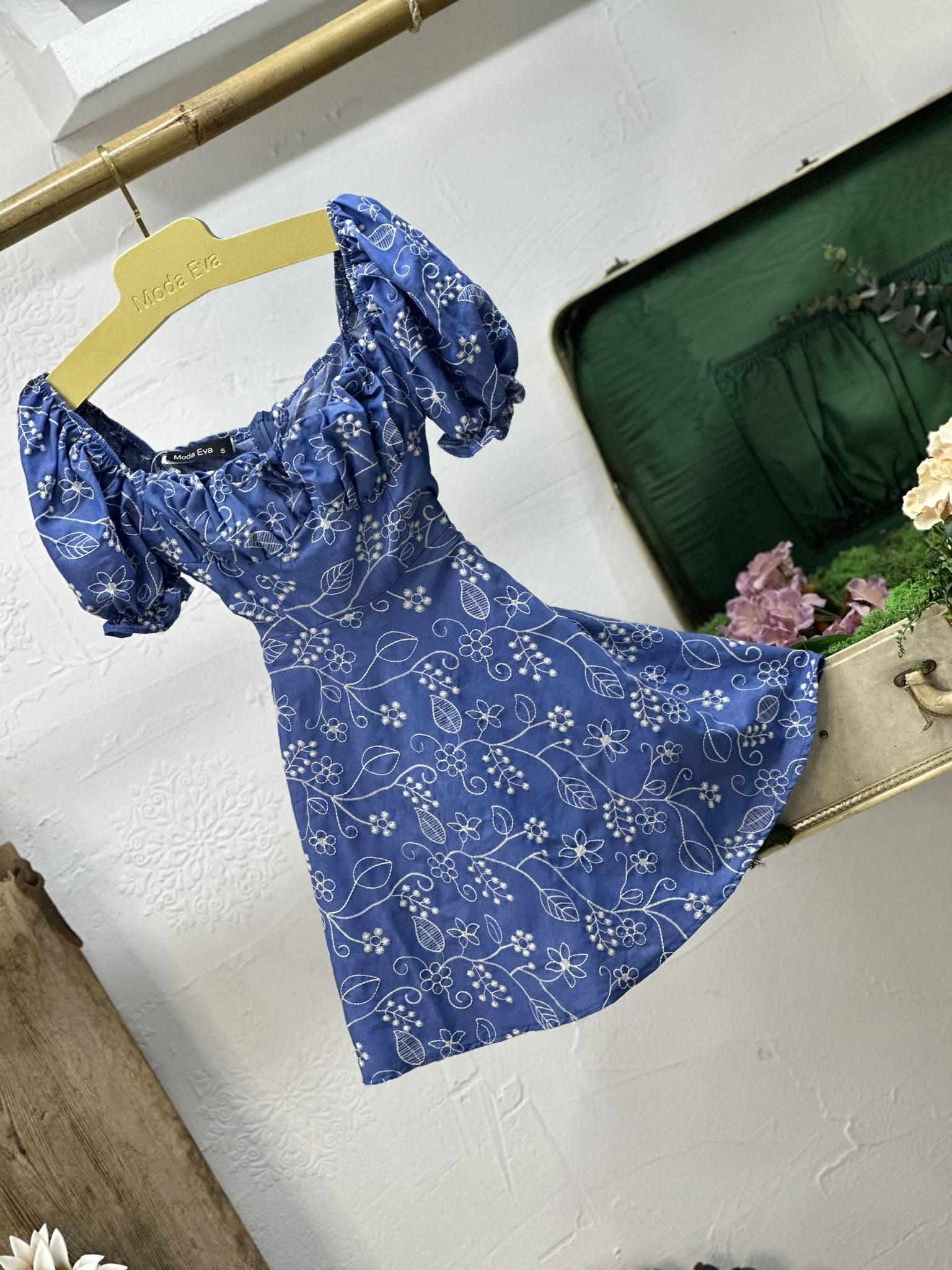 Tensel Kumaş Nakışlı Karpuz Kol Kloş Tasarım Mini Elbise