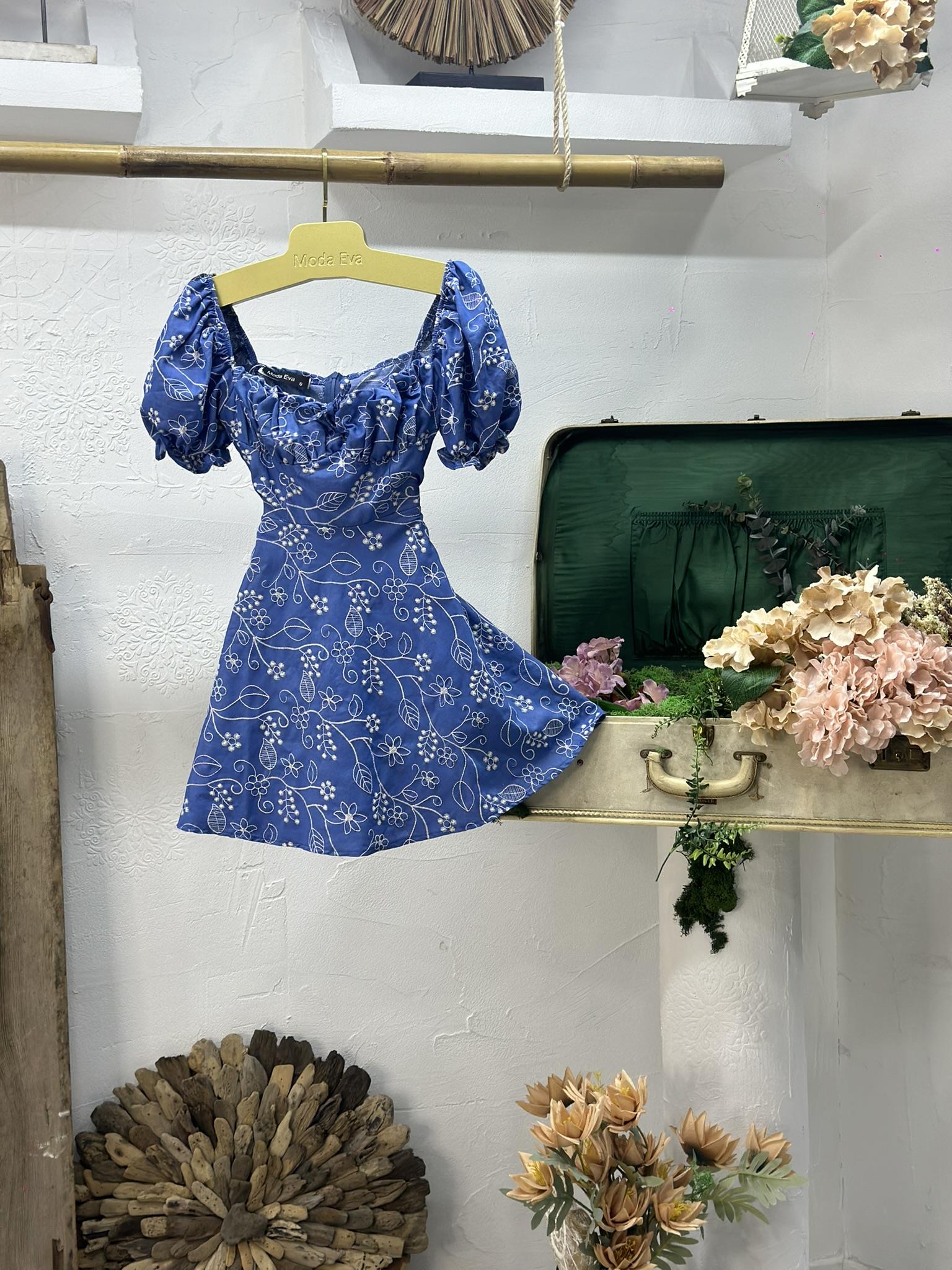 Tensel Kumaş Nakışlı Karpuz Kol Kloş Tasarım Mini Elbise