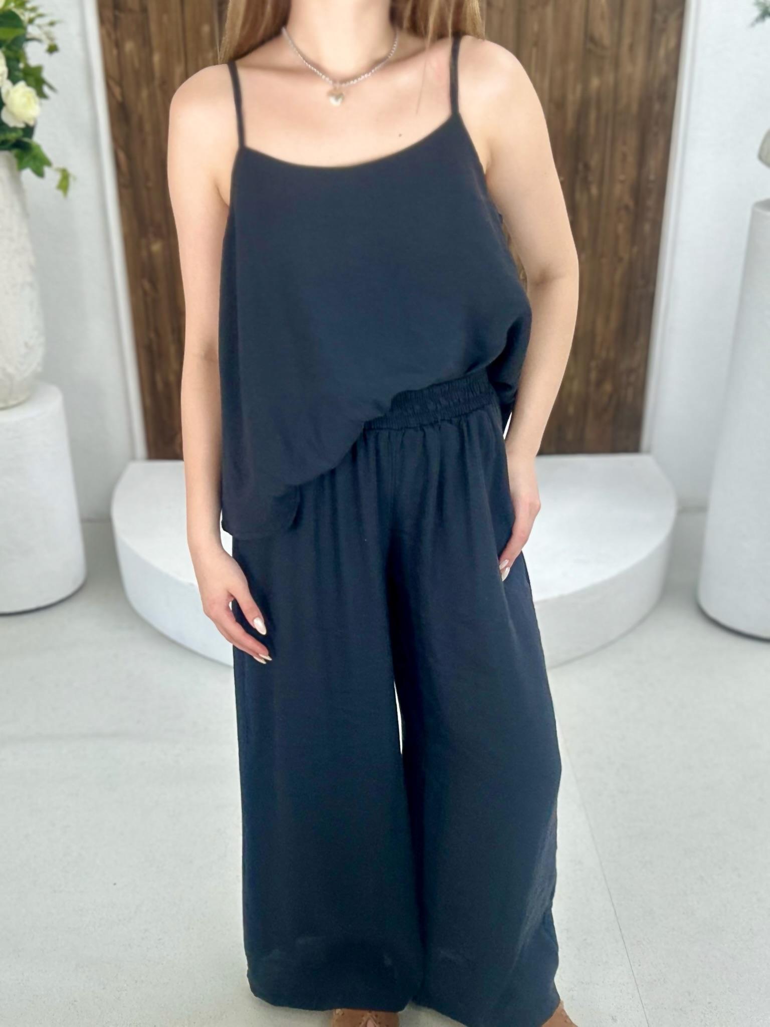 Tensel Kumaş Rahat Kalıp Pantolonlu İkili Takım Siyah