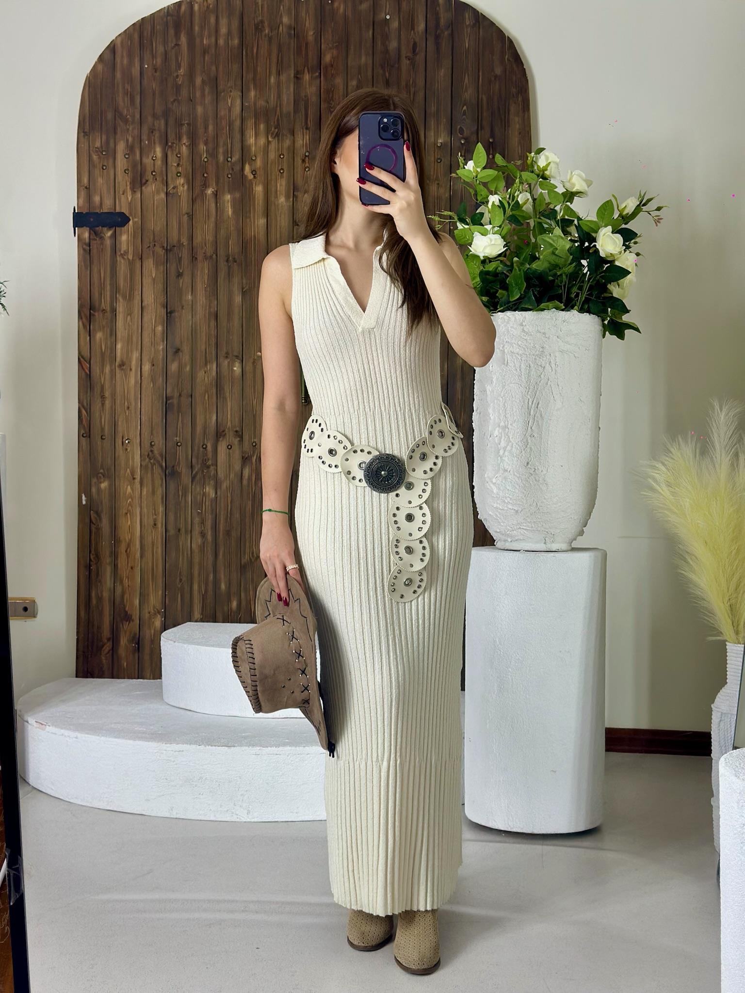 V Polo Yaka Fitilli Triko Midi Boy Elbise 