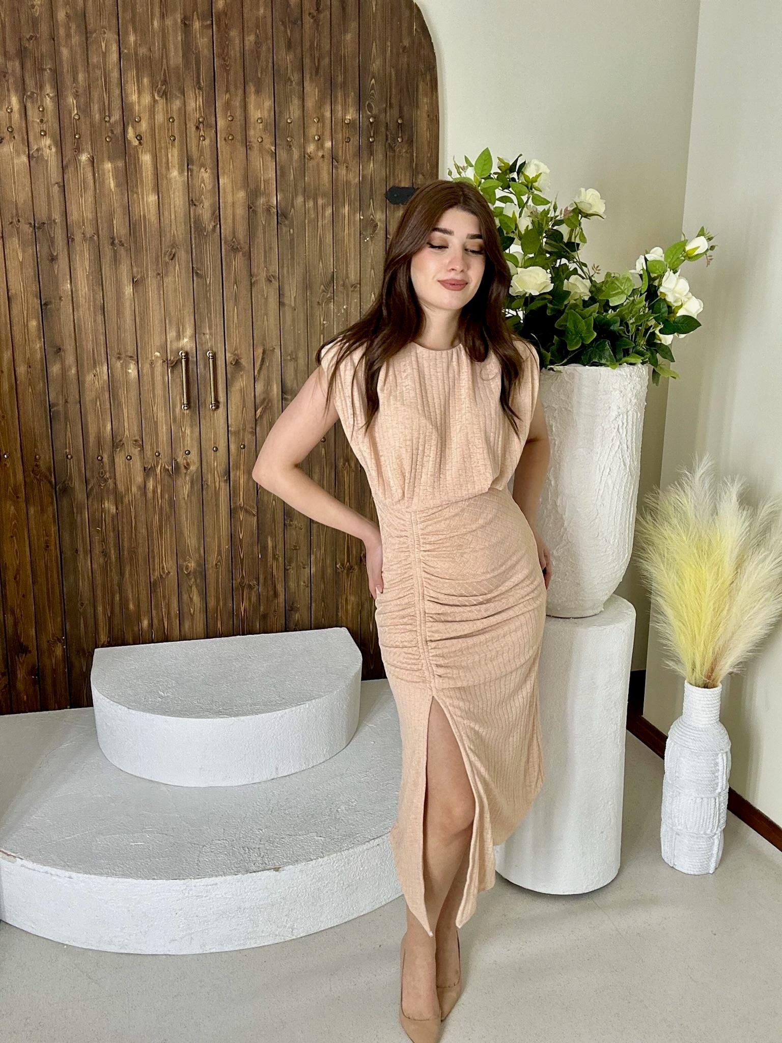 Vatkalı Astarlı Merserize Triko Elbise