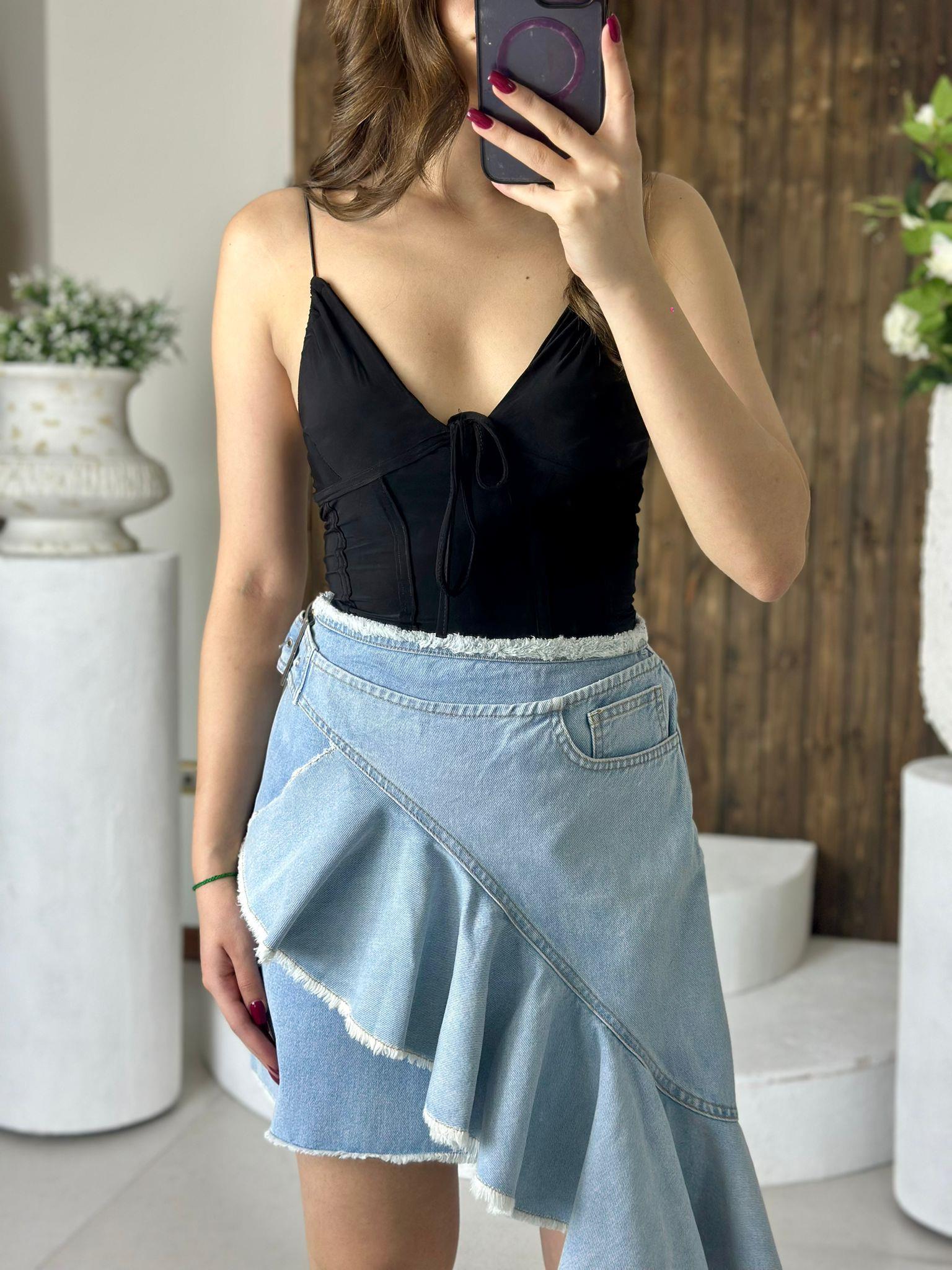 Volan Detaylı Tasarım Jean Etek