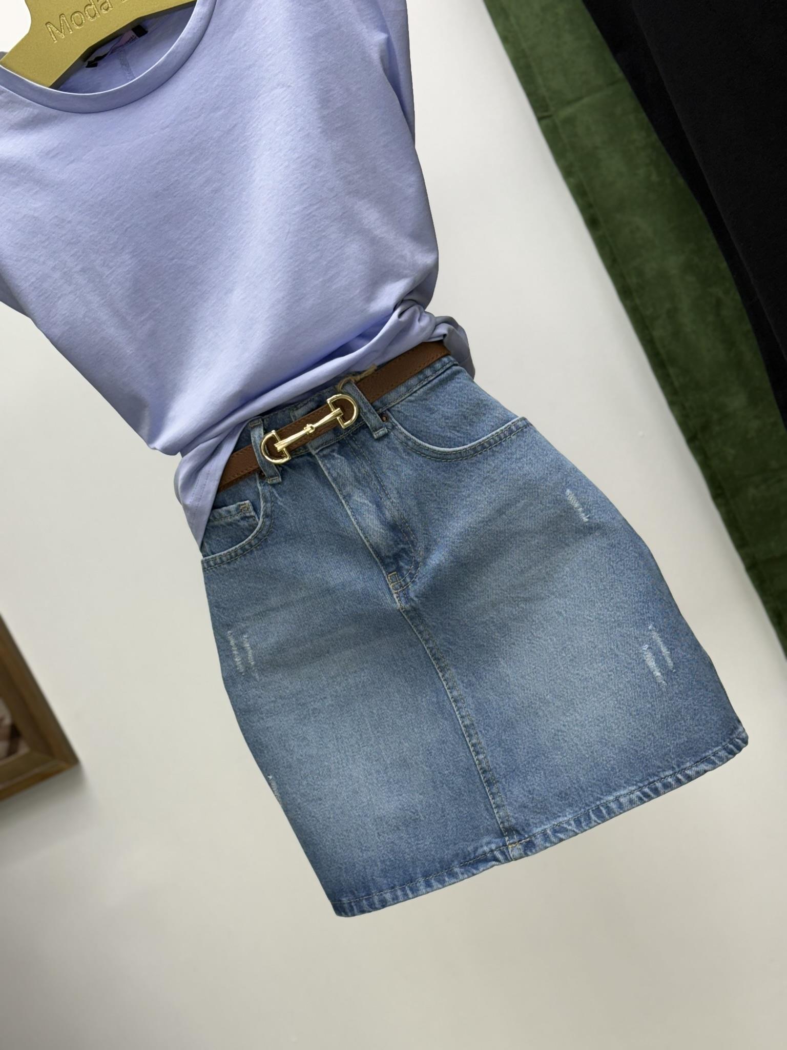 Yıkamalı Eskitme Detay Mini Jean Etek