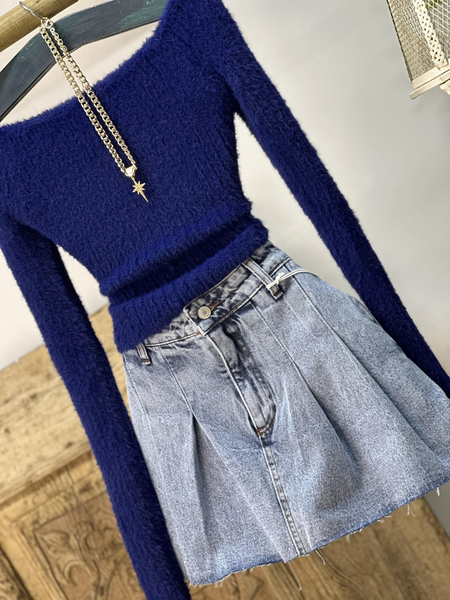 Yıkamalı Jean Kumaş Pileli Şort Etek 