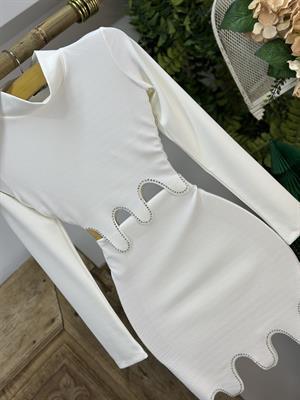 Likralı Kaşkorse Kumaş Taş Dizayn İkili Takım  Beyaz