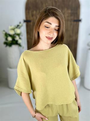  Müslin Kumaş Kayık Yaka Salaş Bluz