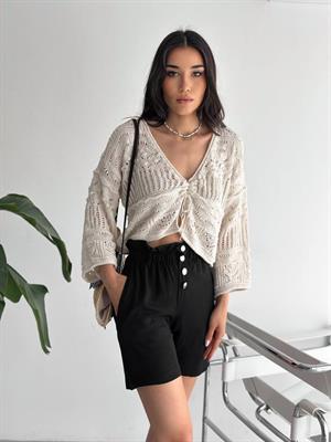 Aerobin Kumaş Düğmeli Şehir Boy Şort 