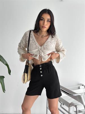 Aerobin Kumaş Düğmeli Şehir Boy Şort 