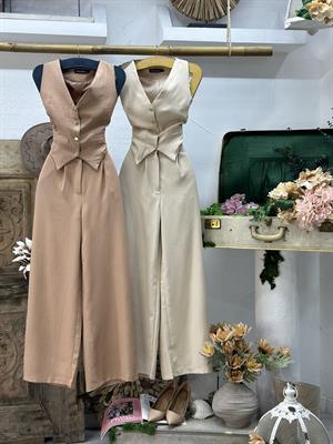 Aerobin Kumaş Palazzo Pantolon Cepken Yelek İkili Takım