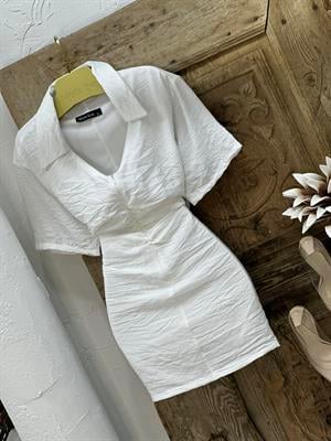 Agaç Kabuğu Kumaş Büzgü Dikişli Fermuar Detay Elbise