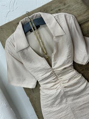 Agaç Kabuğu Kumaş Büzgü Dikişli Fermuar Detay Elbise