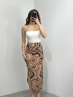 Alaca Desen Kristal Pamuk Kumaş Drapeli Eteğimiz