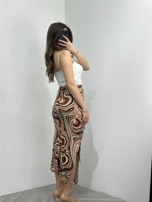 Alaca Desen Kristal Pamuk Kumaş Drapeli Eteğimiz