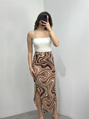 Alaca Desen Kristal Pamuk Kumaş Drapeli Eteğimiz