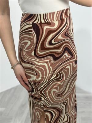 Alaca Desen Kristal Pamuk Kumaş Drapeli Eteğimiz