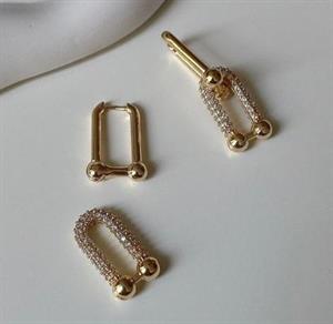 Altın Kaplama Çelik Zirkon Taşlı Tasarım Küpe