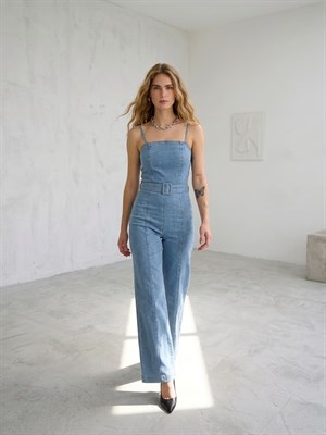 Askılı Kemerli Likralı Jean Tulum 