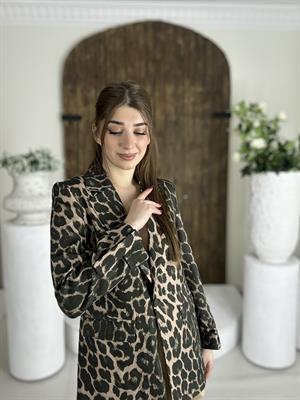 Atlas Kumaş Astarlı Leopar Desen Blazer