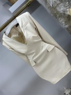 Atlas Kumaş Ceket Yaka Tasarım İki Renk Elbise