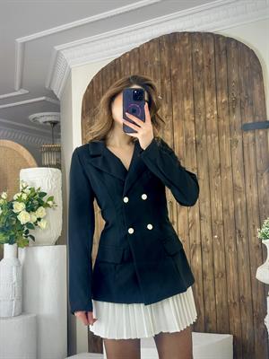 Atlas Kumaş Eteği Beyaz Pile Detay Ceket Elbise