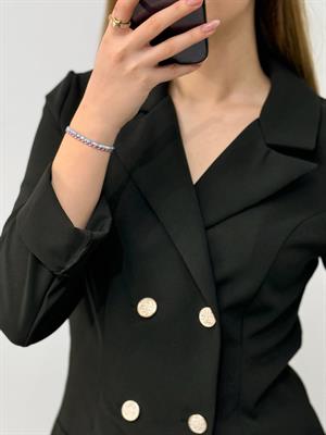 Atlas Kumaş Eteği Beyaz Pile Detay Ceket Elbise