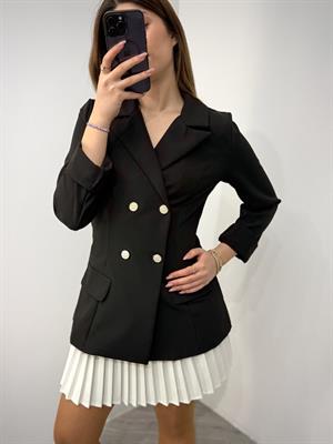 Atlas Kumaş Eteği Beyaz Pile Detay Ceket Elbise