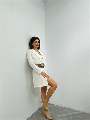 Atlas Kumaş Gold Düğmeli Astarsız Uzun Ceket