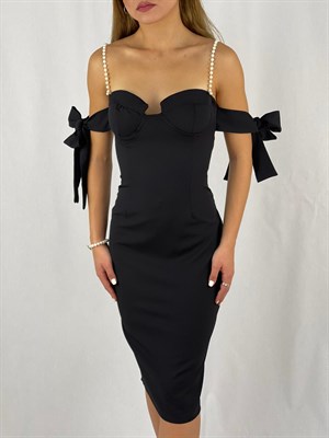 Atlas-Kumaş-İnci-Askılı-Tasarım-Kalem-Elbise