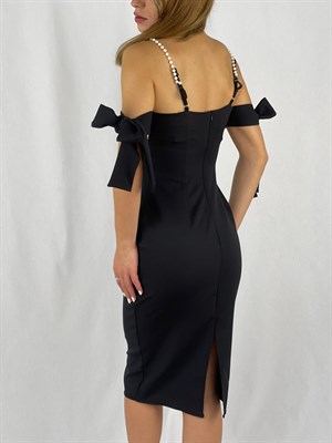 Atlas-Kumaş-İnci-Askılı-Tasarım-Kalem-Elbise