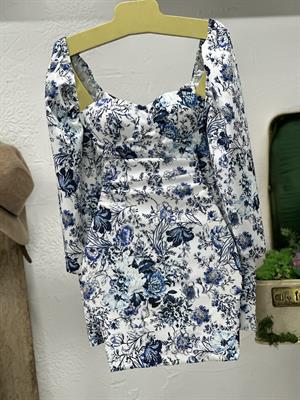 Atlas Kumaş Kalp Yaka Balon Kol Tasarım Elbise