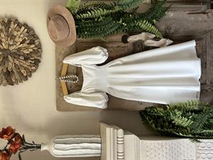 Atlas Kumaş Karpuz Kol Kare Yaka Renkli Midi Boy Elbise