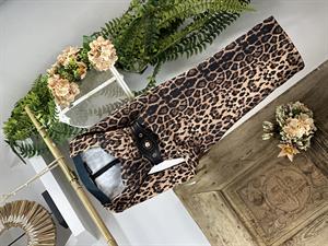 Atlas Kumaş Leopar Desen Glop Dikişli Uzun Kalem Elbise 