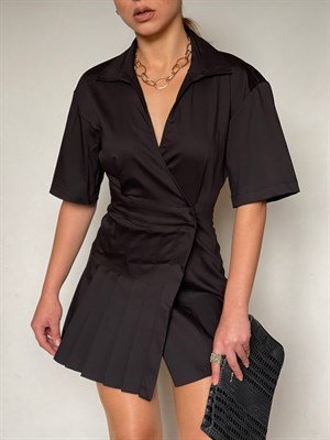 Atlas Kumaş Pile Etekli Tasarım Ceket Elbise