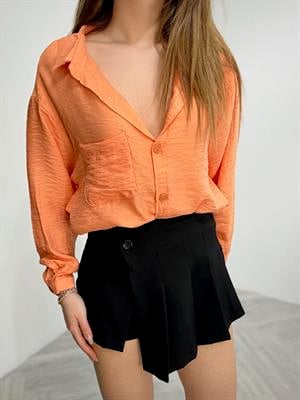 Atlas Kumaş Pileli Bel Detay Şort Etek 