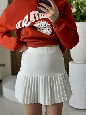 Atlas Kumaş Piliseli Renkli Mini Etek 