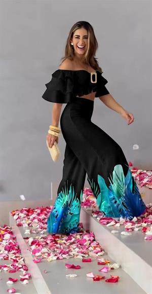 Atlas Kumaş Salaş Pantolon Ottom Kumaş Gipeli Bluz İkili Takım 