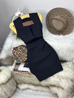 Atlas Kumaş Yaka Kemer Detaylı Tasarım Elbise