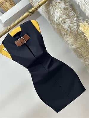 Atlas Kumaş Yaka Kemer Detaylı Tasarım Elbise