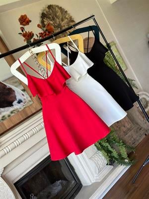 Atlas Kumaş Yaka Volanlı Sırt Detay Kloş Elbise