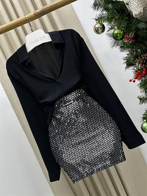 Ayna Payet Beli Lastikli Astarlı Likralı Mini Etek 