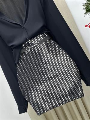 Ayna Payet Beli Lastikli Astarlı Likralı Mini Etek 